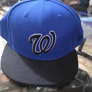 Washington Nationals New Era Blue, White and Black Fitted Cap 7 3/8. (701)